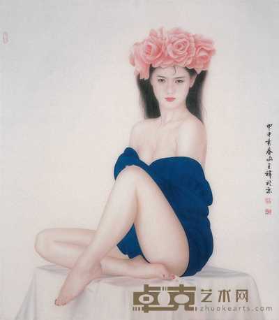谢呈祥 2004年作 蓝衣少女 镜心 75×66cm